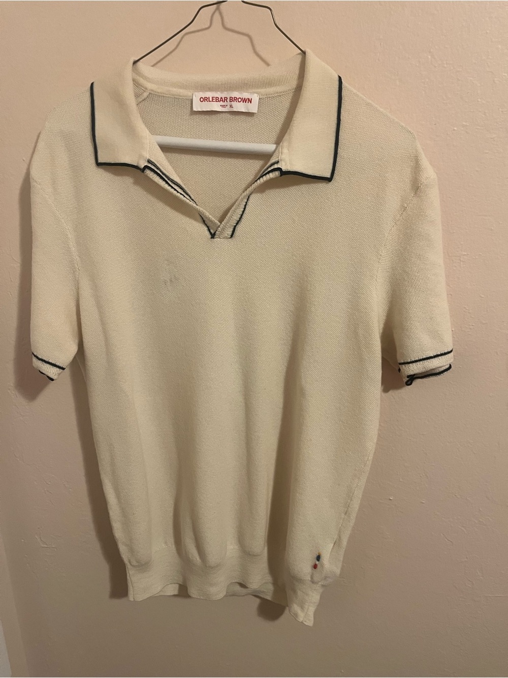 Orlebar Brown Cream Polo with Black Contrast Trim